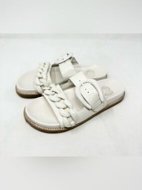Vince Camuto white chain chained link leather slides  Sandals 6.5